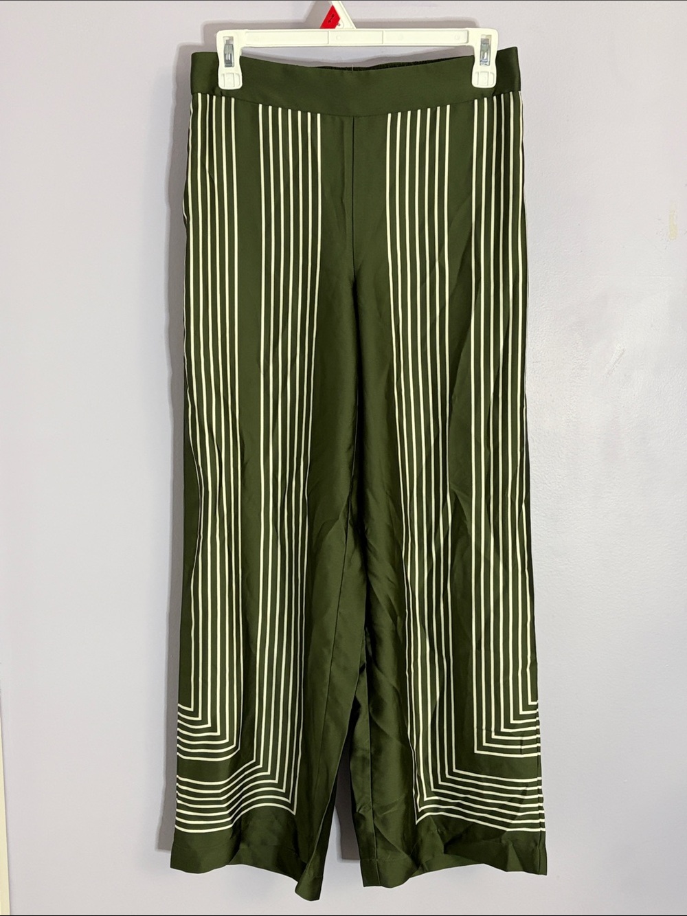 LOFT Olive Green Wide-Leg Striped Palazzo Pants